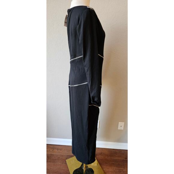 NWT Gabrielle Union NY & Co Black Zipper Trim Long Sleeve Maxi Dress Size Small - Picture 4 of 9